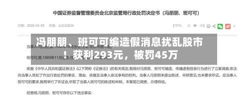 冯朋朋、班可可编造假消息扰乱股市！获利293元，被罚45万
