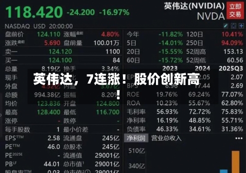 英伟达,7连涨!股价创新高!