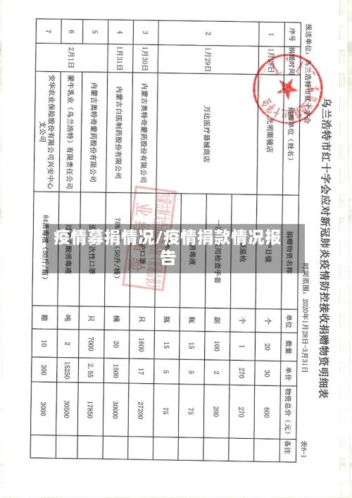 疫情募捐情况/疫情捐款情况报告