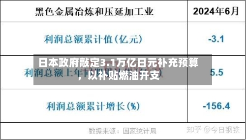 日本政府敲定3.1万亿日元补充预算，以补贴燃油开支