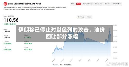 伊朗称已停止对以色列的攻击，油价回吐部分涨幅