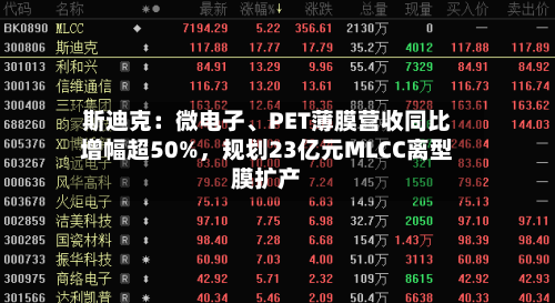 斯迪克:微电子、PET薄膜营收同比增幅超50%,规划23亿元MLCC离型膜扩产