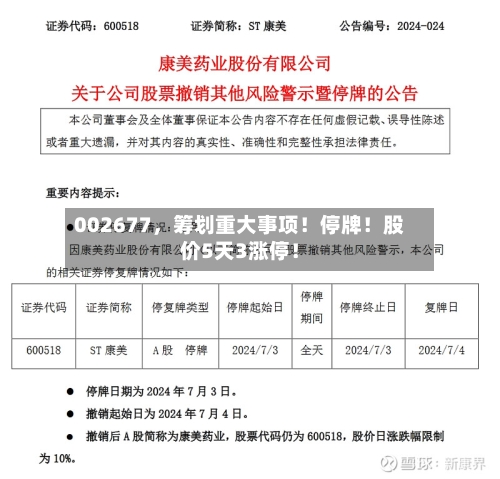 002677，筹划重大事项！停牌！股价5天3涨停！