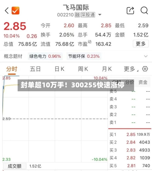 封单超10万手!300255快速涨停